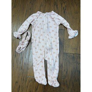 Milkberry Bamboo Baby Girl One-piece Sleeper 6-9 months Pajamas Pink Bows EUC